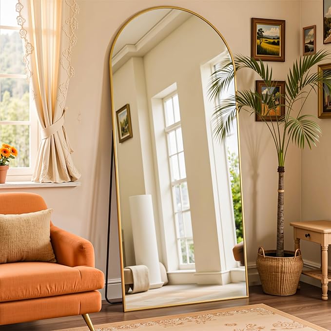 Full Length Mirror, 72"x32" Arched Full Body Mirror, Oversized Floor Mirrors, Leaning Free Standing Mirrors, Hanging Mounted Large Mirrors for Bedroom Dressing Room, Cloakroom, Gold