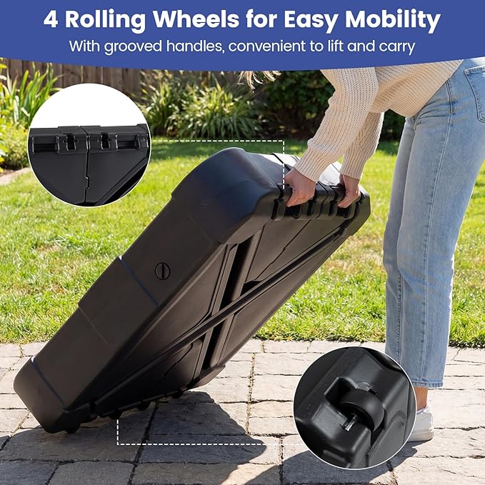 Giantex 375 lbs Cantilever Umbrella Base, Sand & Water Fillable HDPE Patio Offset Umbrella Stand with 4 Rollers, Built-in Cross Base, for 8–12 ft Umbrellas