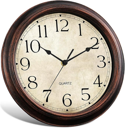 12 Inch Wall Clocks Battery Operated Silent Non-Ticking Analog Wall Clock Vintage Retro Rustic Style Decorative for Living Room Kitchen Home Office(Bronze)