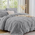 Sasttie Full Size Comforter Set, 7-Piece Bed in a Bag, Pintuck Bedding Sets for All Season, Includes Comforter, Flat Sheet, Fitted Sheet, Pillowcases and Pillowshams, Light Grey