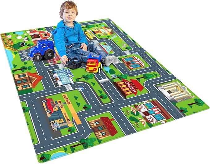 Kids Car Playmat, Kids Rug for Playroom Car Mat Town City Road Traffic Rugs, Play Mat for Floor, Extra Large Boys Kid Car Track Play Rug (Style Four, 78.7X 59 INCH)