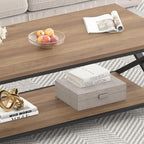 HSH Rustic Farmhouse Coffee Table, Modern Minimalist Wood and Metal Living Room Table, 2 Tie Rectangle Center Table with Storage & Display Shelf, Simple Office Cocktail Tea Table, Rustic Oak, 39 Inch