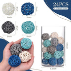 DomeStar 24PCS Blue Decorative Balls for Bowl Centerpiece, 2 Inch Rattan Balls Bowl Fillers Decor - Wicker Twig Orbs Spheres, Wedding Home Vase Table Decor