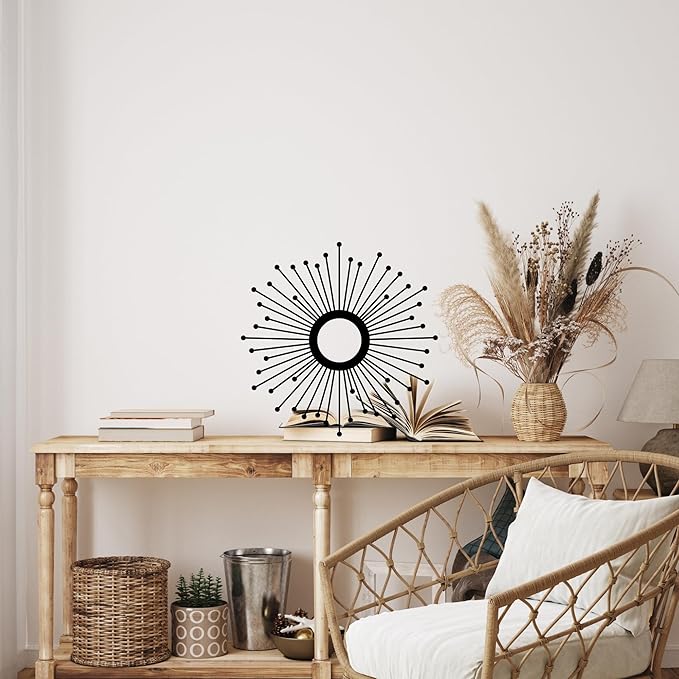 Sunburst Metal Wall Art – Mid-Century Modern Starburst Wall Decor, Handmade Round Metal Hanging for Living Room, Bedroom, Office, or Entryway (20")
