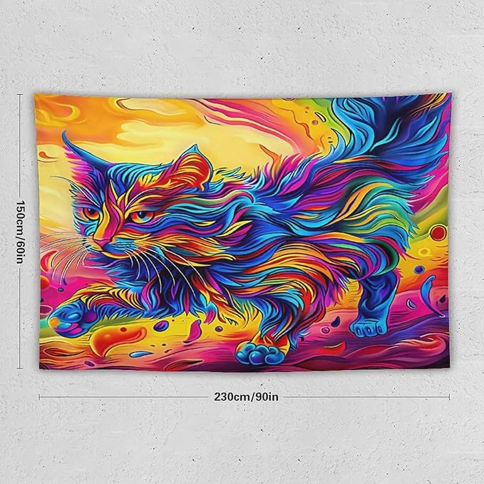 VUMIVI Colorful Cat Tapestry Pet Oil Painting Print Rainbow Colorful Abstract Art Pattern Tapestry Wall Hanging for Living Room Bedroom Dorm Classroom Aesthetic Decor W90xL60in