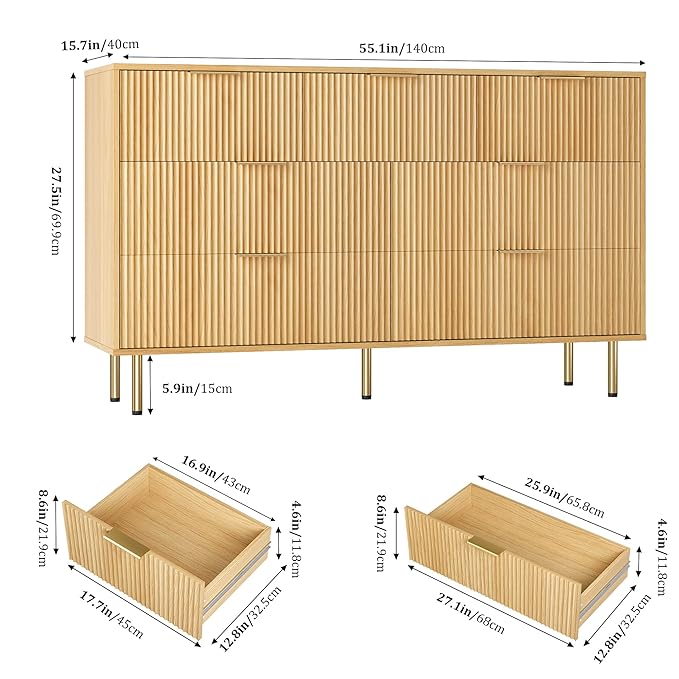 GarveeHome 7 Drawers Dresser for Bedroom, Fluted Dresser Chest of Drawers with Handle, Wood Modern Dressers for Closet, Bedroom Furniture Storage Organizer for Living Room, Hallway