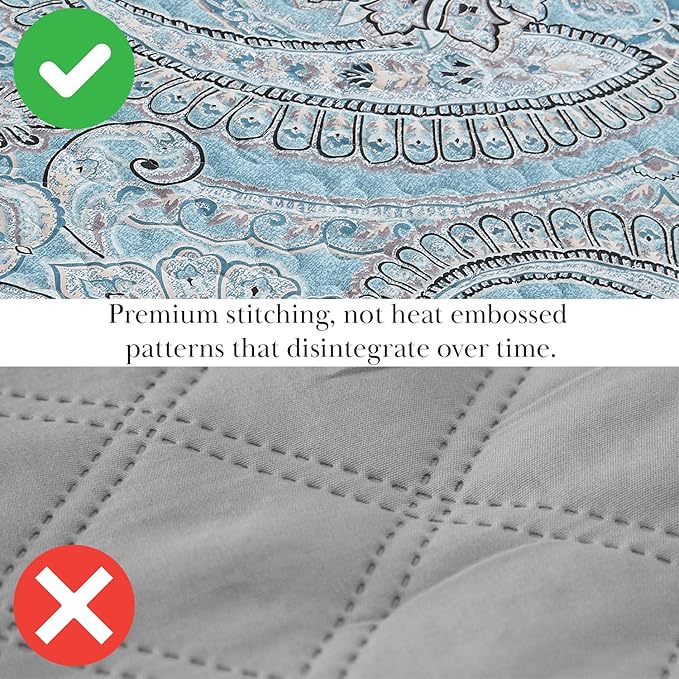 Southshore Fine Living, Inc. Oversized Quilt, King Size Bedding Set, Paisley Lightweight Bedspread Cal/King Quilt Coverlet & 2 Matching Quilted Pillow Shams, Pure Melody Aqua