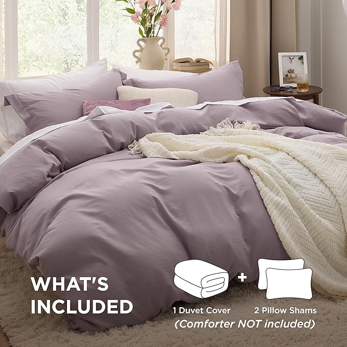 Bedsure Dusty Purple Duvet Cover King Size - 3 Pieces Prewashed Cotton-Like Extra Soft Bedding Set, Includes 1 Duvet Cover 104x90 Inches with Zipper Closure & 2 Pillow Shams, Comforter Not Included