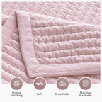 KASENTEX Oversized Queen Quilt Set 102"x106" – Soft Washed 3-Layer Lightweight Bedspread, Minimalist Nordic Design, All-Season Spring & Summer Quilt Set (1 Quilt + 2 Pillow Shams), Pink