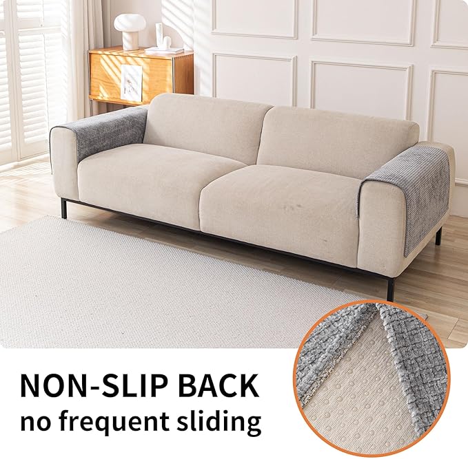 HAOMAIJIA Waterproof Sofa Arm Covers Set of 2 Non Slip Chair Arm Covers Chenille Washable Couch Arm Cover Furniture Protector (Grey, 23.6" x 27" 2 Pack)