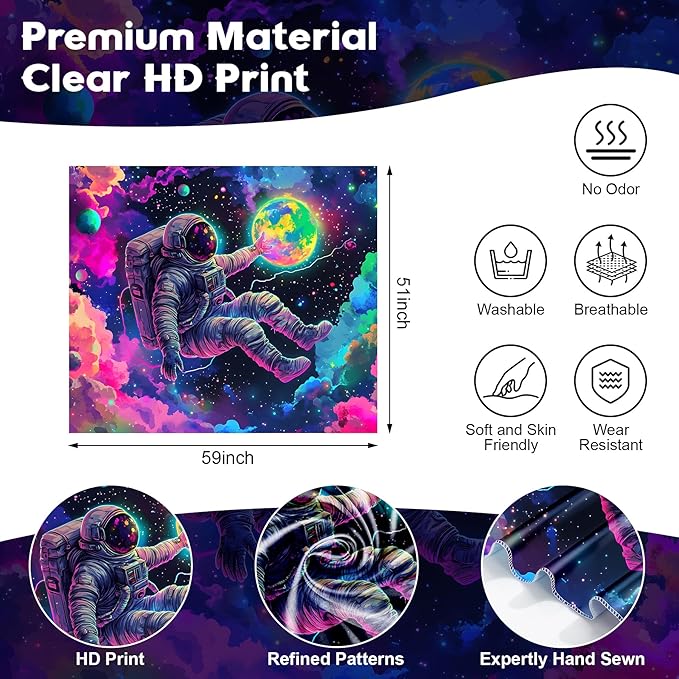 NYZE Astronaut Space Tapestry for Bedroom, BlackLight Tapestry Room Decor Wall Tapestries, Cool Galaxy Planet Wall Hanging for Men Guys Gamer Room Dorm59in×51in
