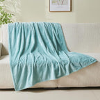 NEWCOSPLAY Super Soft Throw Blanket Mint Green Premium Silky Flannel Fleece Leaves Pattern Lightweight Bed Blanket All Season Use (Mint Green, Throw(50"x60"))