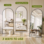 Full Length Mirror, 59"x19" Arched Full Body Mirror, Oversized Floor Mirrors, Leaning Free Standing Mirrors, Hanging Mounted Large Mirrors for Bedroom Dressing Room, Cloakroom, Black