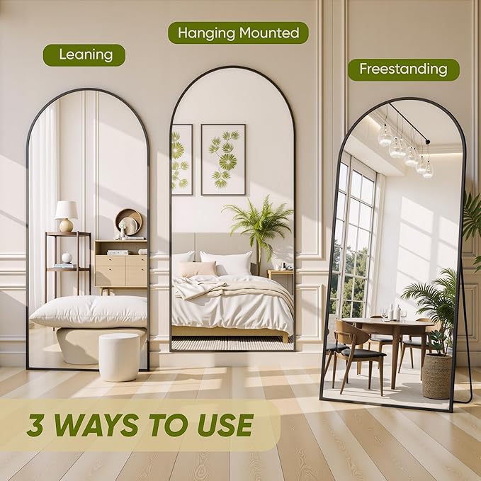 Full Length Mirror, 59"x19" Arched Full Body Mirror, Oversized Floor Mirrors, Leaning Free Standing Mirrors, Hanging Mounted Large Mirrors for Bedroom Dressing Room, Cloakroom, Black