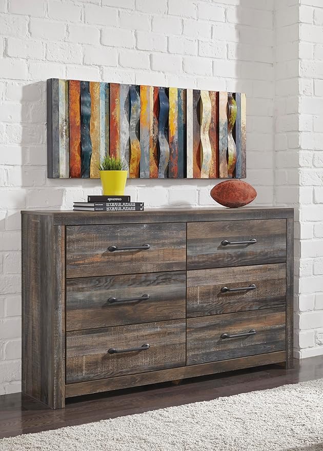 Signature Design by Ashley Drystan 6 Drawer Dresser, Large-scale Hardware, Smooth-gliding Drawers, Wood, 58.7" W x 15.31" D x 36.46" H, Weatherworn Brown