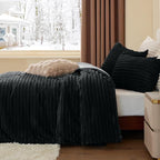 BEDELITE Fleece Queen Comforter Set -Super Soft & Warm Fluffy Black Bedding, Luxury Fuzzy Heavy Bed Set for Winter with 2 Pillow Cases