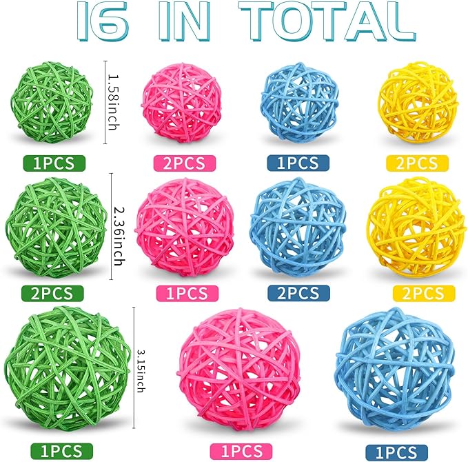 SANNIX 16 Pcs 3 Sizes Easter Rattan Balls Easter Vase Filler Decorative Balls for Bowls Easter Wicker Balls for Decorating Home Table Decor Hanging Ornaments