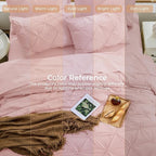 Sasttie California King Comforter Set, 7-Piece Bed in a Bag, Pintuck Bedding Sets for All Season, Includes Comforter, Flat Sheet, Fitted Sheet, Pillowcases and Pillowshams, Rose Gold