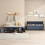 HOMEFORT 54.4" Shoe Bench with Lift Top Storage, Entryway Bench with Cushioned Seat, Wooden End of Bed Bench, Shoe Cabinet Bench with Hidden Storage Space, for Bedroom, Hallway,Blue
