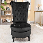Royal High-Back Velvet Accent Chair for Vanity with Storage and Luxurious Upholstery, Retro Design and Versatile Usage for Living Room, Bedroom, Lounge and Office, Black