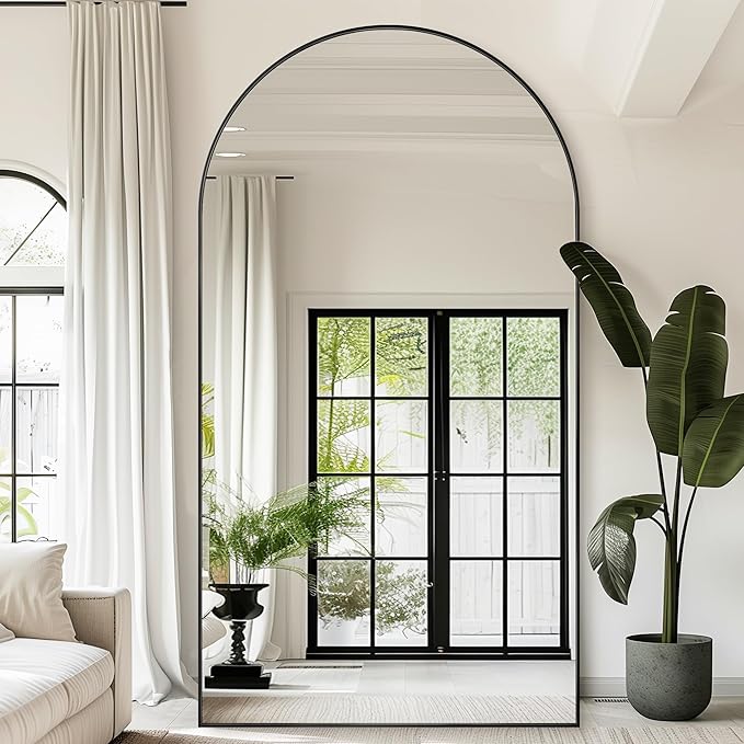 Antok Full Length Mirror, 91"x46" Floor Mirror, Arched Floor Standing Freestanding Arch Full Body Mirrors with Stand for Bedroom, Hanging Mounted for Living Room Cloakroom,Black