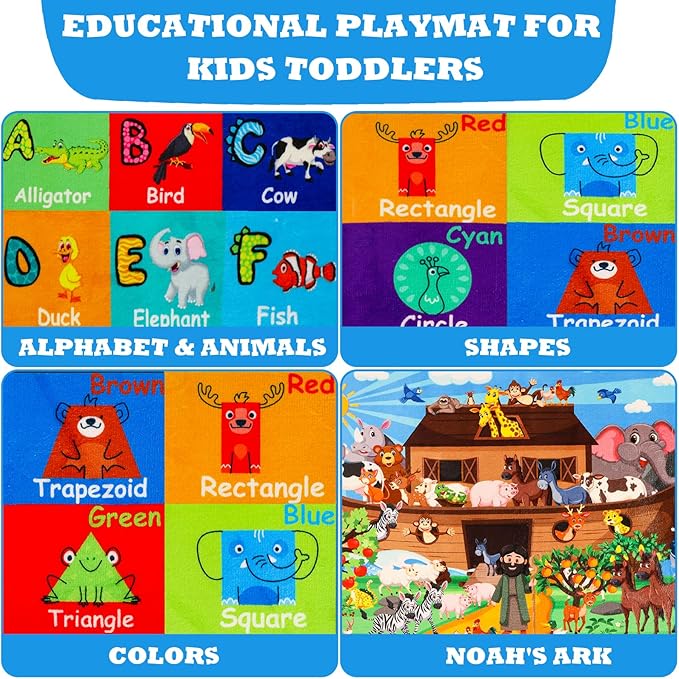 ABC Kids Rug for Playroom 78.7×59 in Noah's Ark Animals Rug Baby Play Mat Alphabet Playmat Shape Color Classroom Carpet Kids Playroom Early Learning Carpet for Preschool Toddlers Tummy Time
