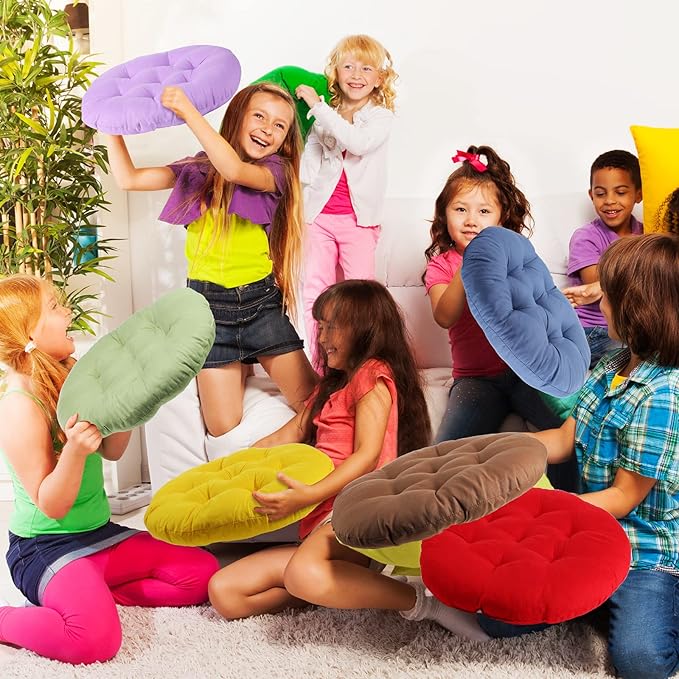 Fumete 12 Pcs Floor Pillows Cushions Seating 16 x 16 Inches Color Round Seat Reading Floor Chair Cushions for Kids Adults Classroom Home School Playing Supplies(Colorful)