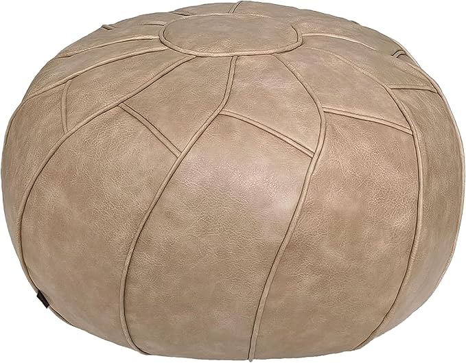 Thgonwid Round Unstuffed Pouf Cover, Leather Foot Stool Ottoman with Storage, Bean Bag Floor Chair, Multi Functional Footrest for Living Room, Bedroom or Balcony (Mushroom)