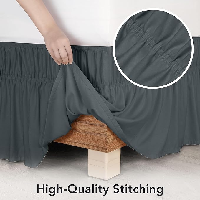 Utopia Bedding Twin Elastic Bed Ruffle - Easy Wrap Around Ruffle - Microfiber Bed Skirt with Adjustable Elastic Belt 16 Inch Tailored Drop - Hotel Quality Bedskirt, Fade Resistant (Twin, Grey)