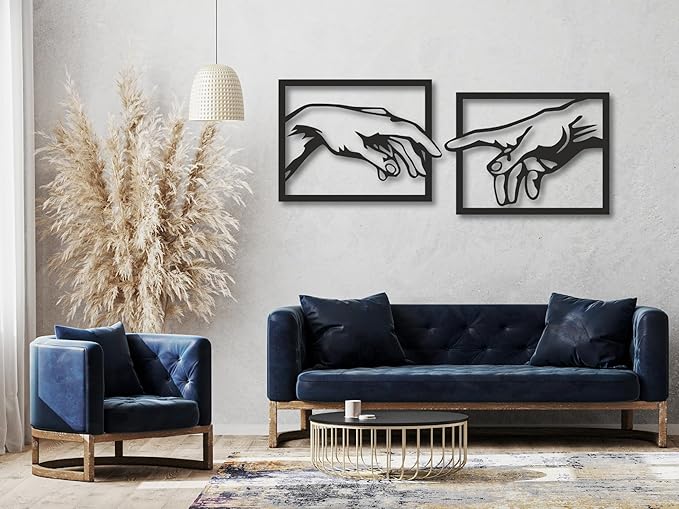 VAILLA The creation of Adam Wall Art, Set of 2 Wooden Wall Arr, Michelangelo Hand of God and Adam Wall Decoration, 3D Large Modern Decor, Textured Sculptures , Wood Ornament Ideal for Living Room, Bedroom and Office