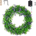Solar Spring Wreath 16inchWreath for Front Door Pre-lit 30LED Spring Summer Decor for Outside Artificial Eucalyptus Lavender Wreath with Colorful Lights for Door Wall Farmhouse Decor