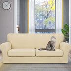 YEMYHOM Latest Checkered 3 Pieces Couch Covers for 2 Cushion Couch High Stretch Sofa Cover with 2 Extra Large Seat Cushion Covers Anti Slip Elastic Slipcovers (Beige), 71"-91"(2 Cushions)