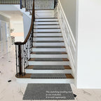 PURE ERA Bullnose Carpet Stair Treads Set Tape Free Non-Slip Indoor Stair Protectors Pet Friendly Rugs9.5" x 30"(2 Pieces,Grey Mini-Diamond Trellis)