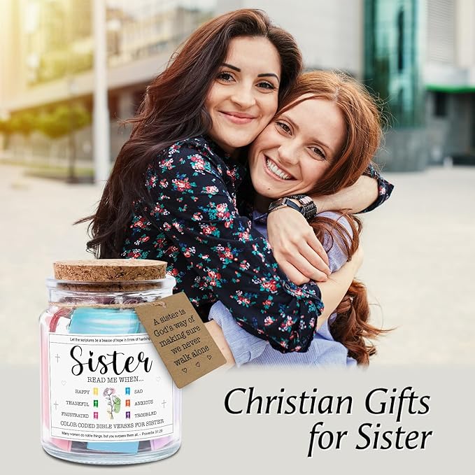 NewEleven Valentines Day Sister Gifts - Inspirational, Birthday Gift For Sister, Sisters In Law, Soul Sis - Sisters Gifts From Sister, Brother, Friend, Family - Bible Verse Jar