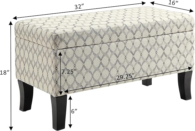 Convenience Concepts Designs4Comfort Winslow Storage Ottoman Bench 32" - Transitional Upholstered Footstool & Seat, for Living Room, Entryway, Hallway, & Bedroom, Ribbon Pattern Fabric