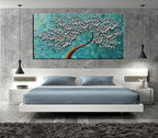 YaSheng Art - 100% hand painted Flower Art Oil Painting On Canvas Texture Silver Flowers Tree Paintings Modern Home Bedroom, Dining Room, Decor Wall Art 3D Abstract Artwork Paintings 20x40inch