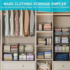 4-Tier Closet Organizers and Storage Shelves with Divider, Stackable Closet Shelf Organizer Basket Bins, Clothing Sweaters Storage Container for Wardrobe Cupboard, Black
