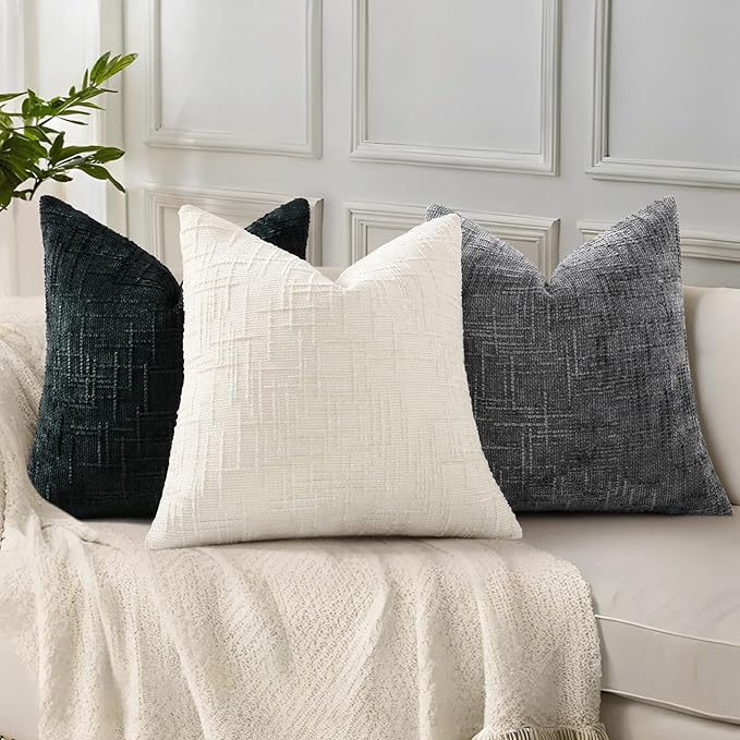 decorUhome Spring Black Chenille Throw Pillow Covers 18x18 Set of 2 Textured Soft Cozy Slubby Couch Pillow Covers Modern Farmhouse Boho Decorative Pillow Cases for Bed Sofa Living Room