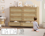 47 Inch Rattan 8 Drawer Dresser, Modern Farmhouse Chest of Drawers, Tv Stand Dresser Accent Furniture for Living Room, Bedroom, Entryway