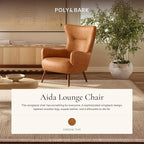 Poly & BARK Aida Leather Lounge Chair – 40.5” Mid-Century Accent Chair for Living Room or Bedroom – Full-Grain Italian Leather, Solid Wood Legs, Feather-Down Comfort – Cognac Tan
