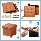 BRIAN & DANY Ottoman with Storage, Small Storage Ottoman for Dorm, Linen Folding Ottoman Foot Stool with Legs for Living Room and Bedroom, 15"x15"x15" - Orange