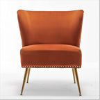 Thia Armless Velvet Accent Chair for Living Room, Elegant Seat with Nailhead Trim, Gold Metal Legs and Comfortable Curved Back, 28" D x 25" W x 29.5" H, Orange Red