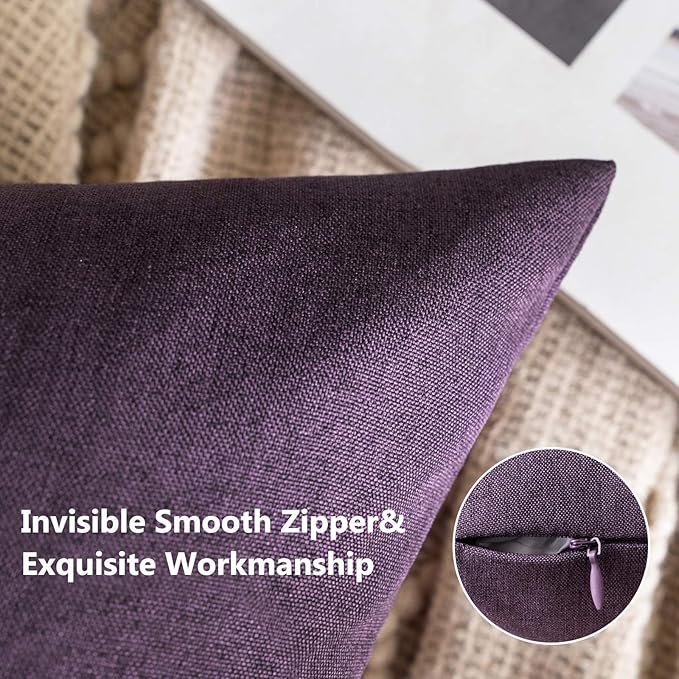 MIULEE Pack of 2 Decorative Outdoor Solid Waterproof Throw Pillow Covers Faux Linen Garden Farmhouse Cushion Cases for Patio Tent Balcony Couch Sofa 20x12 Inch Purple