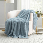 EVERGRACEHOME Chunky Chenille Knit Throw Blanket for Couch, Soft Luxurious Moss Stitch Blankets for Bed, Cozy Decorative Farmhouse Knitted Throws for Sofa, Chambray Blue, 60" x 80"