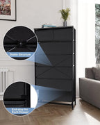 Crestlive Products Vertical Dresser Storage Tower - Sturdy Steel Frame, Wood Top, Easy Pull Fabric Bins, Handles - Organizer Unit for Bedroom, Hallway, Entryway, Closets - 7 Drawers (Black)