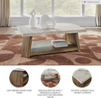 Signature Design by Ashley Brendalhouse Casual Coffee Table with Faux Cement Top, Bottom Shelf and Casters, Light Brown & White