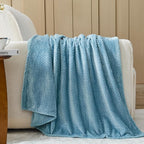 NEWCOSPLAY Super Soft Throw Blanket Light Blue Premium Silky Flannel Fleece Leaves Pattern Lightweight Bed Blanket All Season Use (Light Blue, Throw(50"x60"))