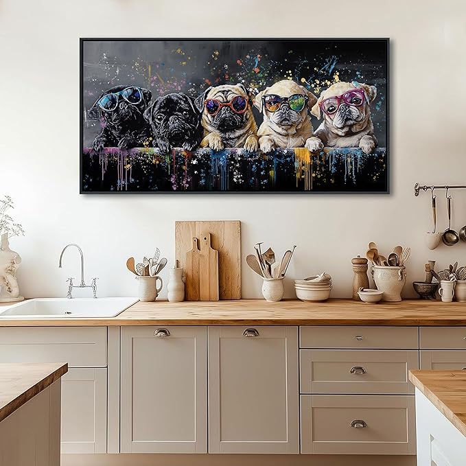 XLSJERST God Picturs Canvas Artwork 40x20 Inches - Cool Dog Graffiti Black and White Wall Art for Living Room Bedroom Bathroom Game Room Home Decor