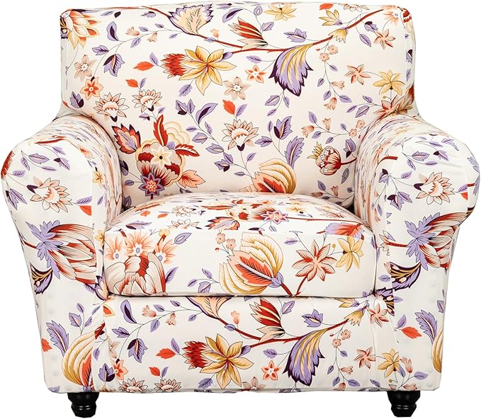 KRFOONN 2 Piece Couch Chair Cover Printed Sofa Covers Couch Covers Stretch Armchair Sofa Couch Slipcovers Furniture Protector with Elastic Bottom for Living Room (Armchair, 53)