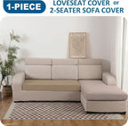 100% Waterproof Couch Cushion Covers, Stretch Sofa Seat Covers, Reversible Protector Covers for Pets, Washable (Loveseat Cushion, Sand), Medium